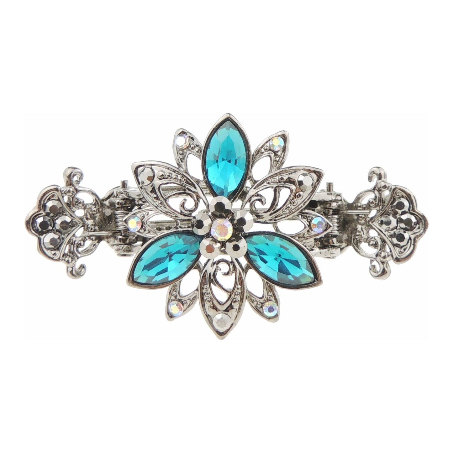 Womens Girls Vintage Look Metal Silver Tone Crystal 7cm Bridal Wedding Party Bridesmaid Birthday Headpiece Hair Accessories Bulldog Crab Octopus Jaw Styling Hair Claw Clamp Clip Rose Flower (Grey)