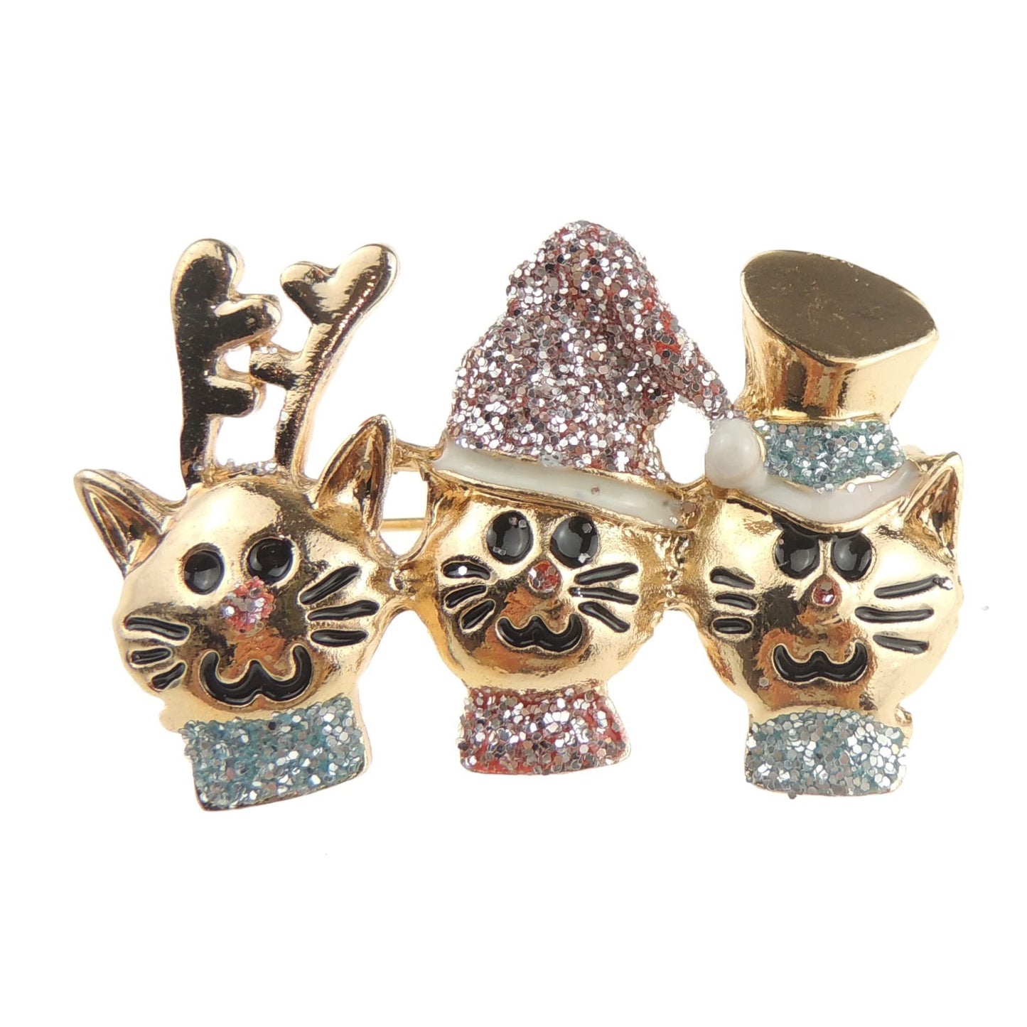 Sparkly Festive Christmas Season Gift Coat Scarf Coat Jacket Shawl Scarf Diamante Rhinestone Crystal Brooch Badge Breastpin Corsage Pin Gold Tone Kitty Cats