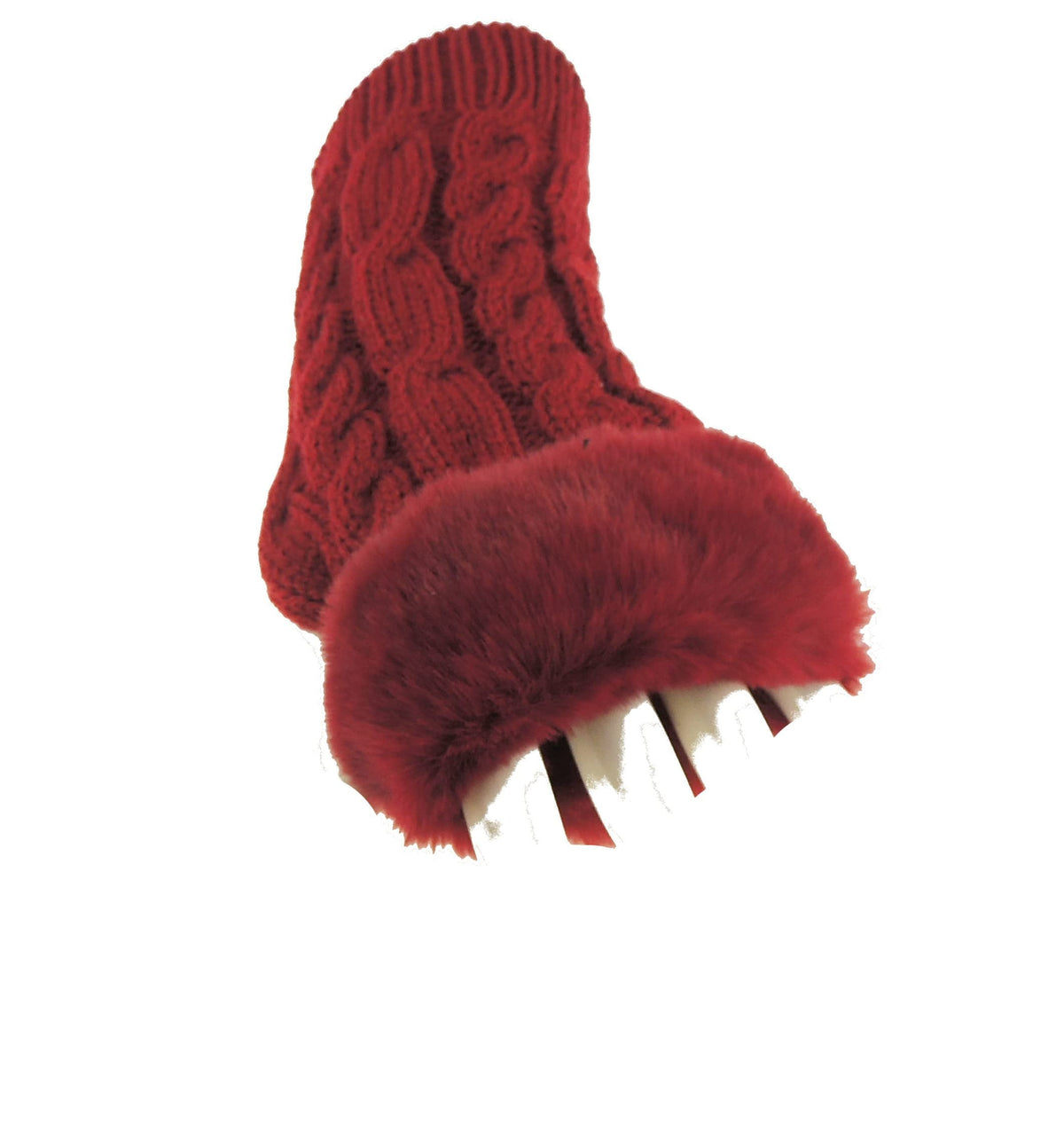 Glamour Girlz Womens Girls Faux Fur Cable Knitted Knit Thermal Fleece Warm Winter Outdoor Hiking Cold Weather Driving Cycling Christmas Birthday Hand Warmers Fingerless Half Gloves Mitts Mittens