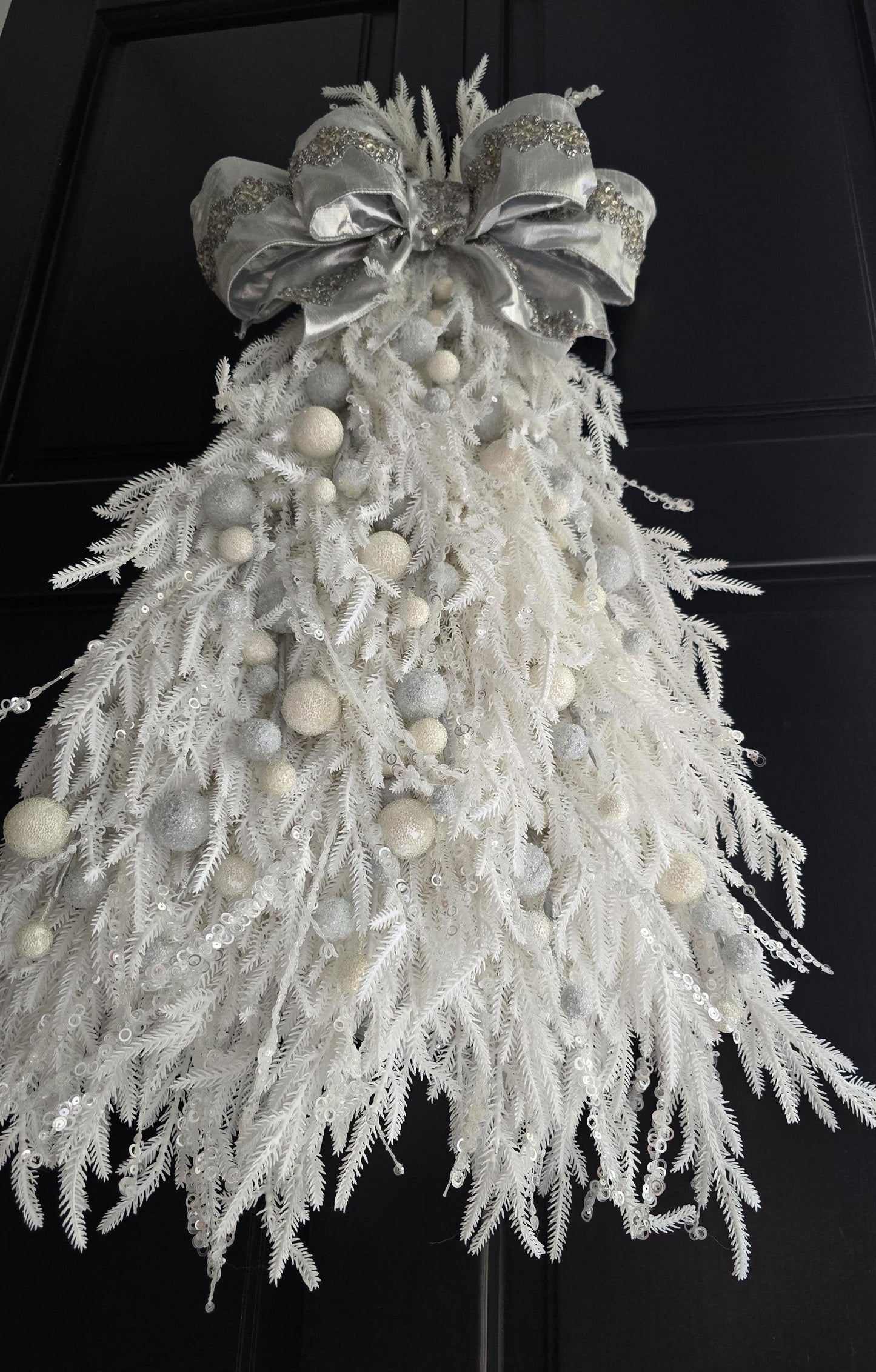 Luxury White Christmas Tree Door Swag | Winter Wonderland Door Decor | 50cm (20")