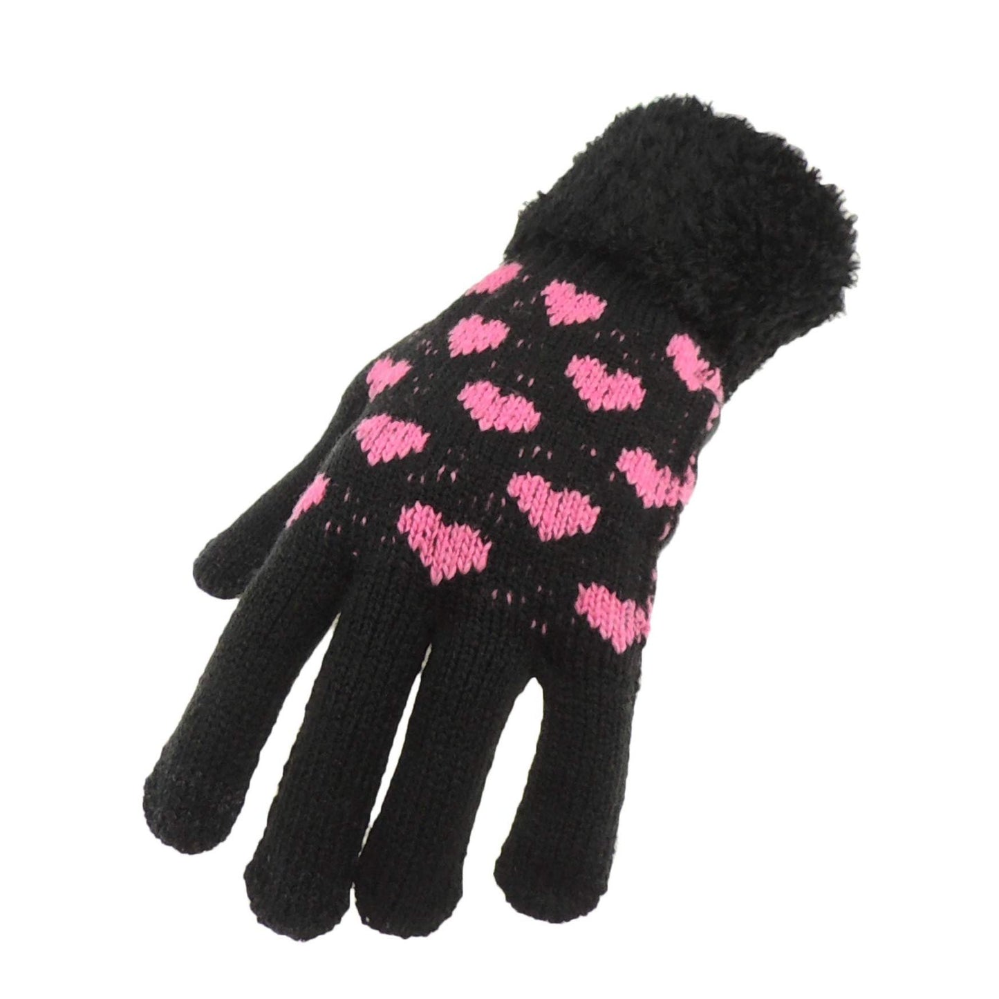 Soft Ladies Womens Girls Thick Knitted Crochet Thermal Fleece Lined Cold Weather Winter Ski Outdoor Hand Warmers Touch Screen Gift Mittens Gloves Mitts Christmas Birthday Hearts (Candy Pink)