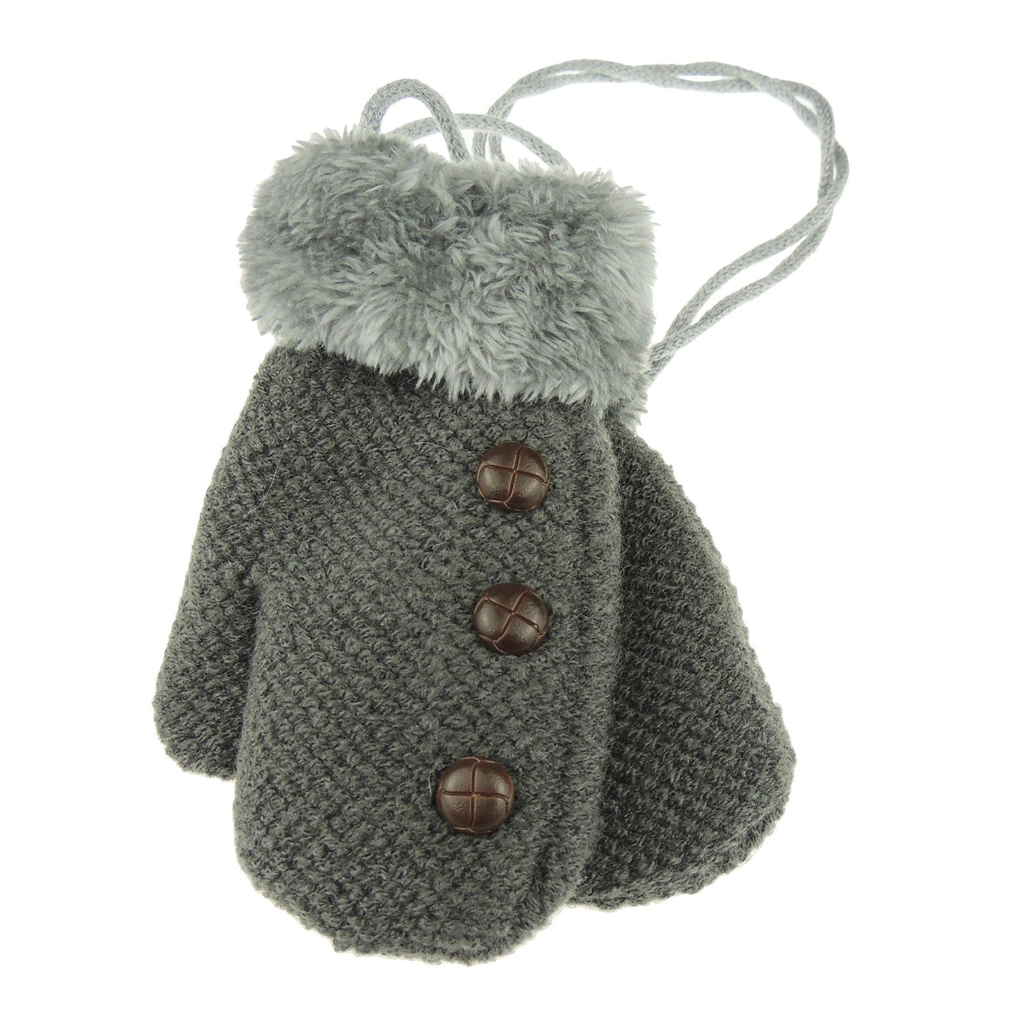 Cute Baby Boys Toddler Babies Childrens Kids Accessories Warm Winter Knit Knitted Stay On Mitts Outdoor Autumn Shower Fluffy Fleece Lined Snow Mittens Gloves 6 9 12 15 Months Tweedy Button (Dark Grey)