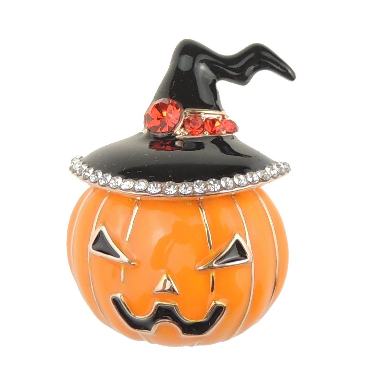 Mens Womens Christmas Party Birthday Gift Saree Scarf Diamante Rhinestone Crystal Fancy Dress Bling Brooch Badge Breastpin Corsage Pin Halloween Orange Black Jack O Lantern Pumpkin Witch Hat