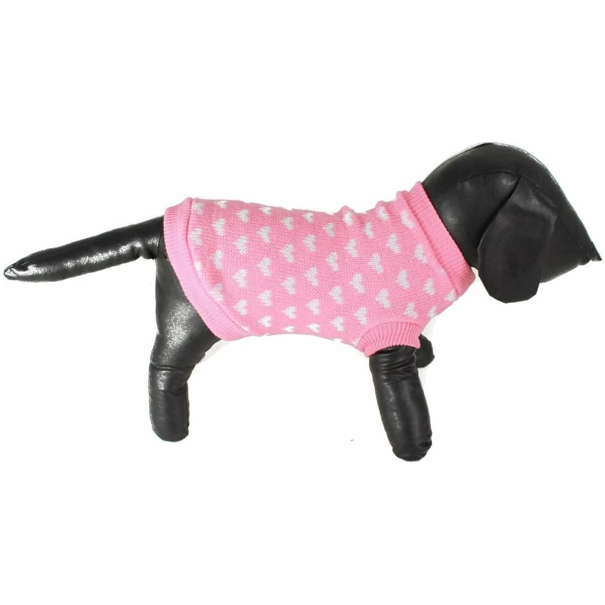 Cute Funny SMALL DOG ONLY Doggy Puppy Kitten Outfit Warm Walking Christmas Winter Girl Boy T-Shirt Knitted Wooly Jumper Coat Clothes Hoodies Ideas Pullover Sweater Apparel Pink Hearts