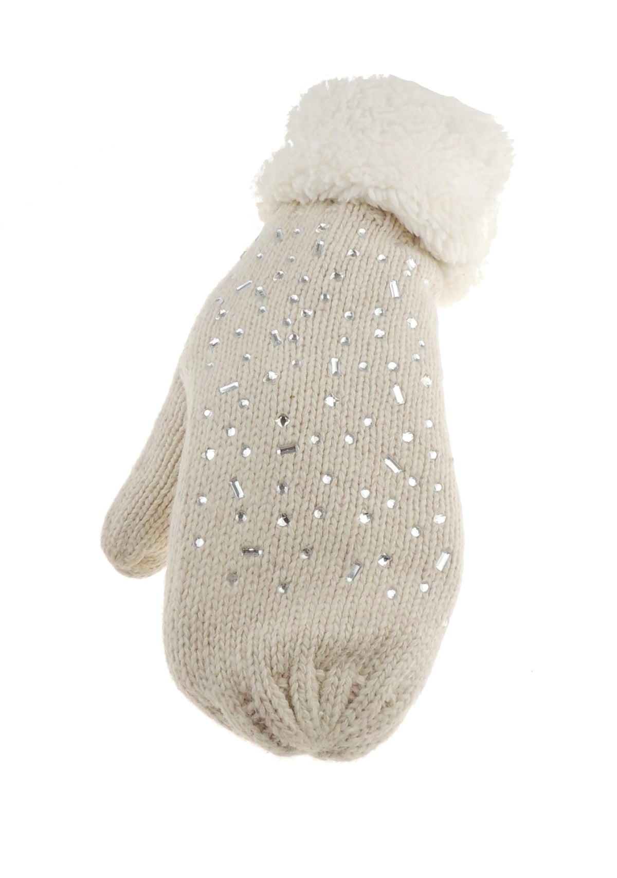 Glamour Girlz Womens Girls Soft Faux Pearl Luxury Knitted Knit Thermal Fleece Lined Warm Winter Outdoor Hiking Cold Weather Skiing Snowboarding Christmas Birthday Hand Warmers Gloves Mitts Mitten