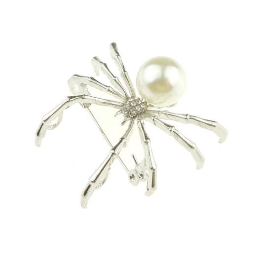 Sparkly Womens Christmas Party Birthday Gift Saree Scarf Diamante Rhinestone Crystal Fancy Dress Bling Brooch Badge Breastpin Corsage Pin Halloween Animal Insect Spider Faux Pearl (White)