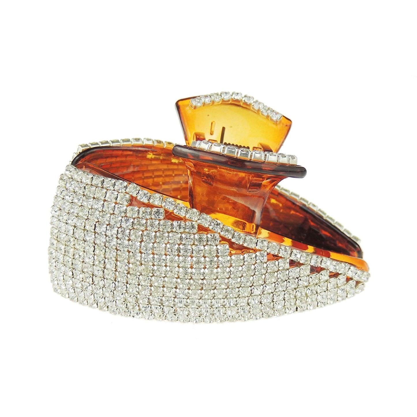 Sparkly Women Girls Thick Curly Long Hair X-Large Big Crystal Diamante Rhinestone Gems Bulldog Wave Jaw Clip Octopus Clamp Grip Bridal Wedding Party Styling Claw Butterfly Claw Triangle Slope (Brown)