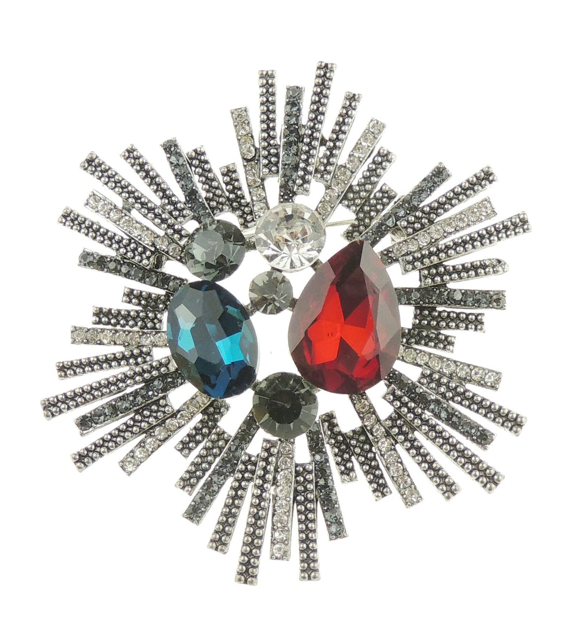 Ladies Formal Lapel 6cm Metal Modern Art Deco Brooch Big Stone Crystal Circle Sun Wave Rays