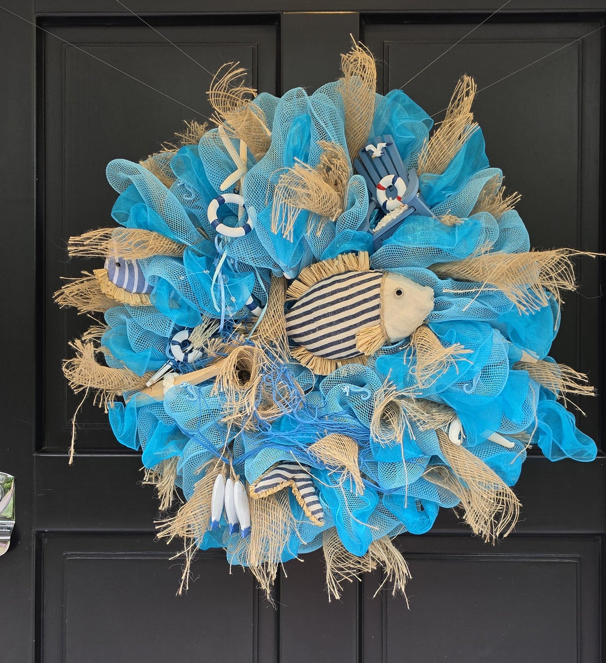 20" Coastal Wreath, Beach House Decor, Nautical Front Door Wreath, Ocean Decor, Lake House Wreath, Seaside Home Decor, Blue Wreath