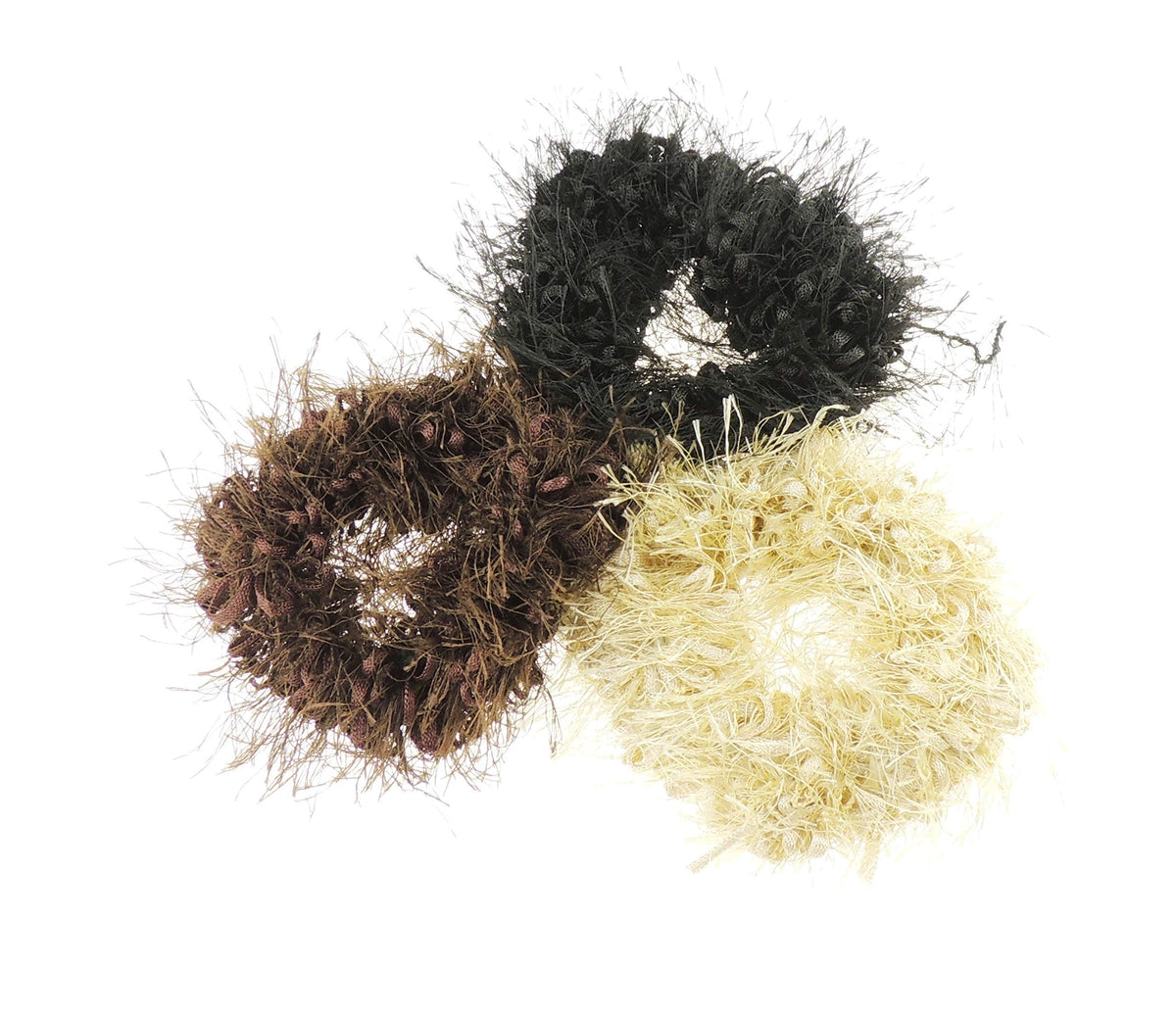 Cute Womens Girls Fabric Winter Sleep Christmas Birthday Wedding Bridesmaid Party Ponio Tie Elastic Accessories Bobbles Ponytail Holder Band Hair Set of 3 Fuzzy Brown Black Beige Scrunchie