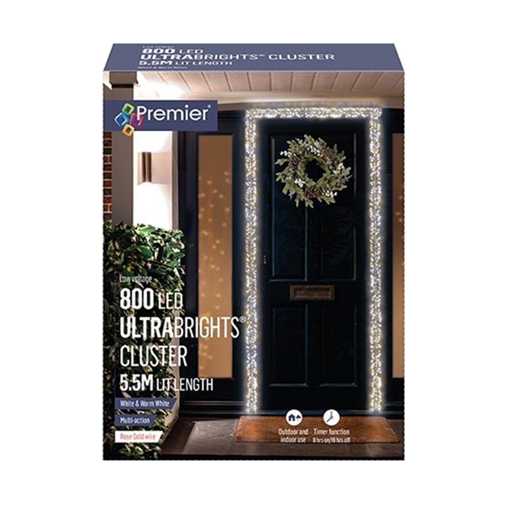 Christmas Door Cluster Pin Wire Fairy Lights Ultrabrights Door Garland 800 LEDs Warm White AND White