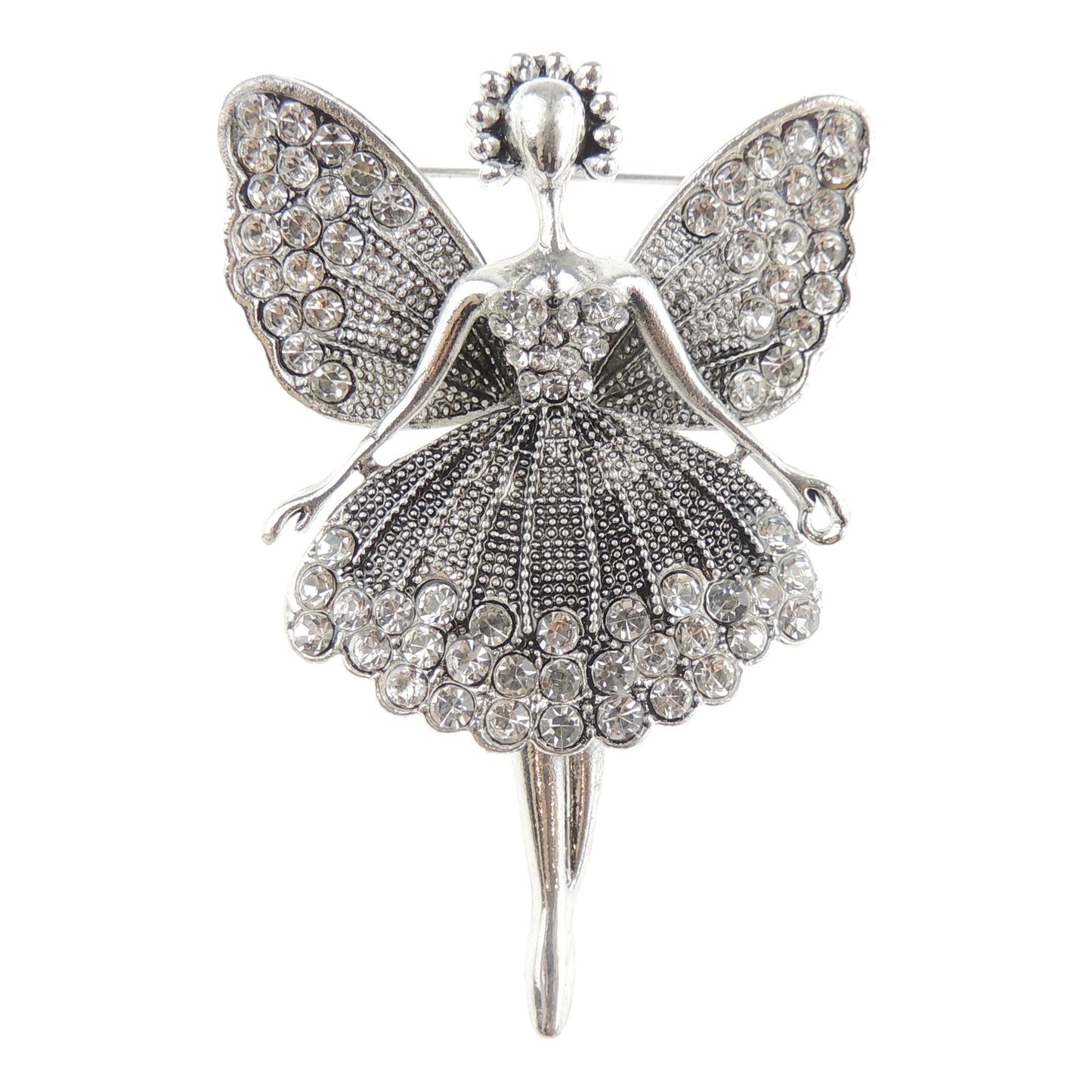 Ladies Crystal Diamante Evening Lapel Brooch Dancing Ballerina Tutu Moving Legs Multicolour (Silver Silver Tone)