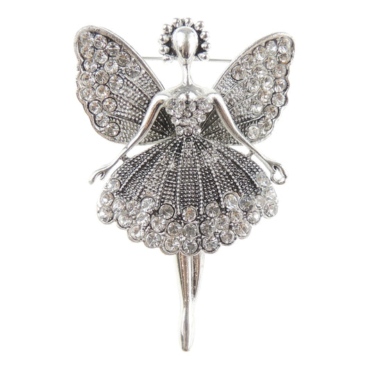 Ladies Crystal Diamante Evening Lapel Brooch Dancing Ballerina Tutu Moving Legs Multicolour (Silver Silver Tone)