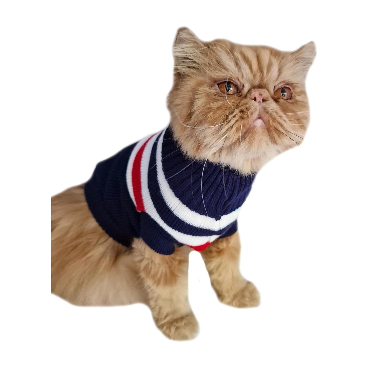 Cute Knitted SMALL MEDIUM LARGE Puppy Cat Kitten Warm Winter Girl Boy Cold Weather Vest Sweatshirt Clothes Jacket Coat Christmas Ideas Pullover Jumper Sweater Big Stripes Navy White