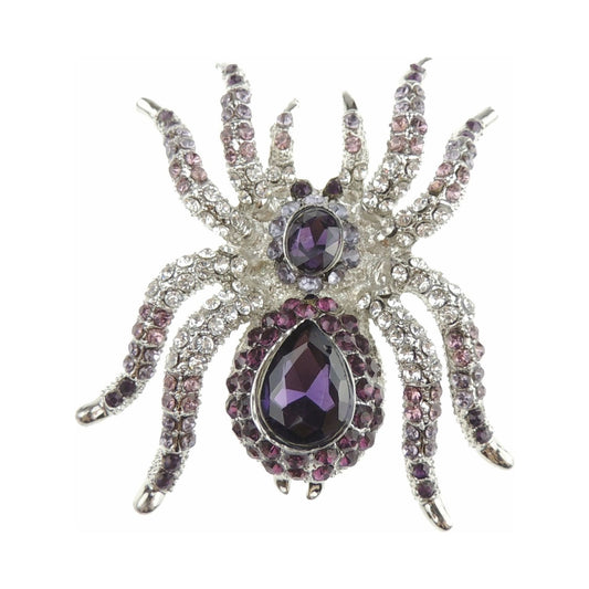 Sparkly Womens Bridal Wedding Christmas Party Birthday Gift Scarf Mother Bride Groom Diamante Crystal LARGE Statement Brooch Badge Breastpin Corsage Pin Halloween Animal Insect Spider (Purple)