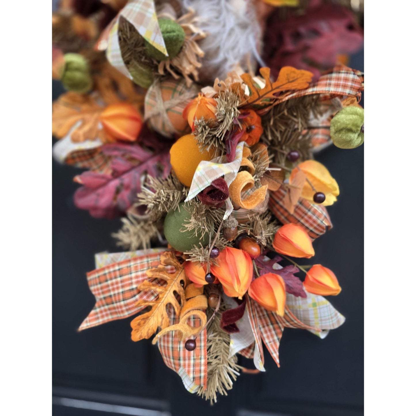 XL Autumn Fall Orange Harvest Front Door Wreath Luxury Teardrop Rustic Wall Porch Hanger House Home Decor Decorations Thanksgiving Glam Boho