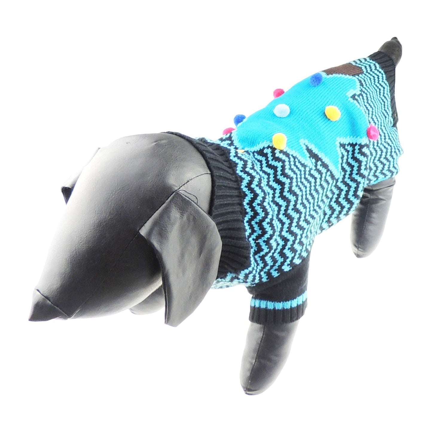 Cute Funny SMALL DOG ONLY Doggie Puppy Kitten Cat Christmas Xmas Outfit Warm Winter Girl Boy Jumper Coat Clothes Hoodies Costume Ideas Pullover Sweater Blue Bobble Bauble Pom Tree