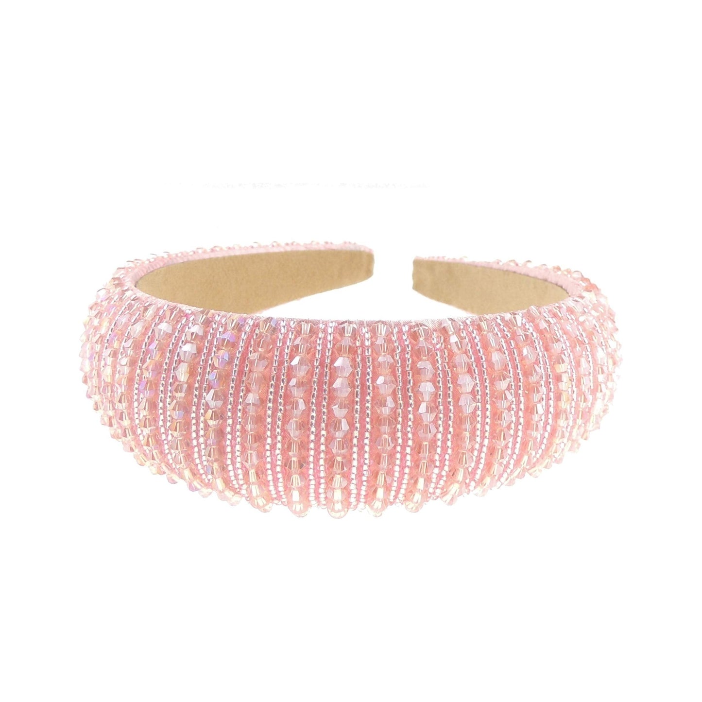 Womens Sparkly Beaded Rhinestone Embellished Jeweled Crystal Wide Thick Padded Evening Formal Occasion Christmas Birthday Wedding Bridal Party Headband Alice Band Hairband (White, One Size)