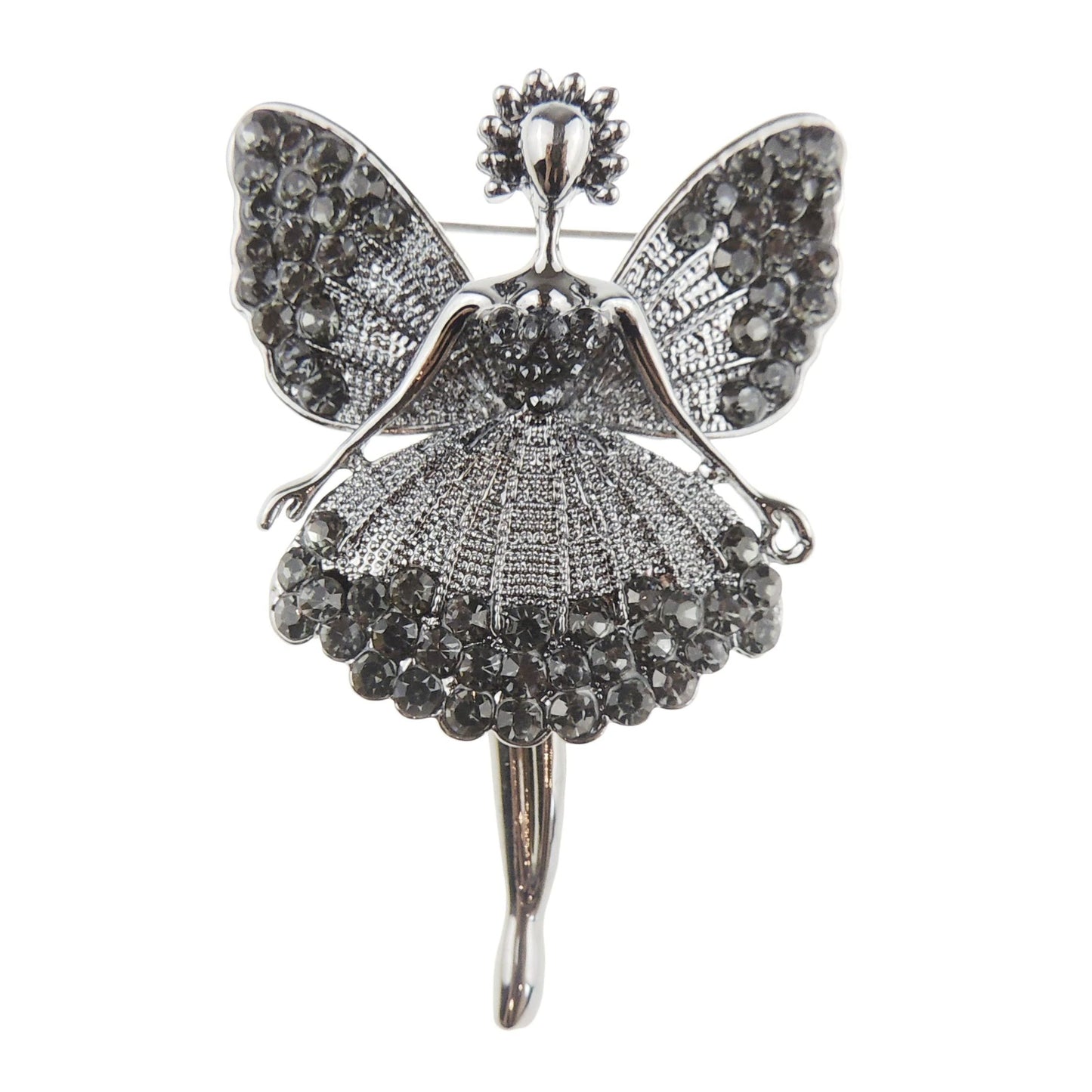 Ladies Crystal Diamante Evening Lapel Brooch Dancing Ballerina Tutu Moving Legs Multicolour (Silver Silver Tone)