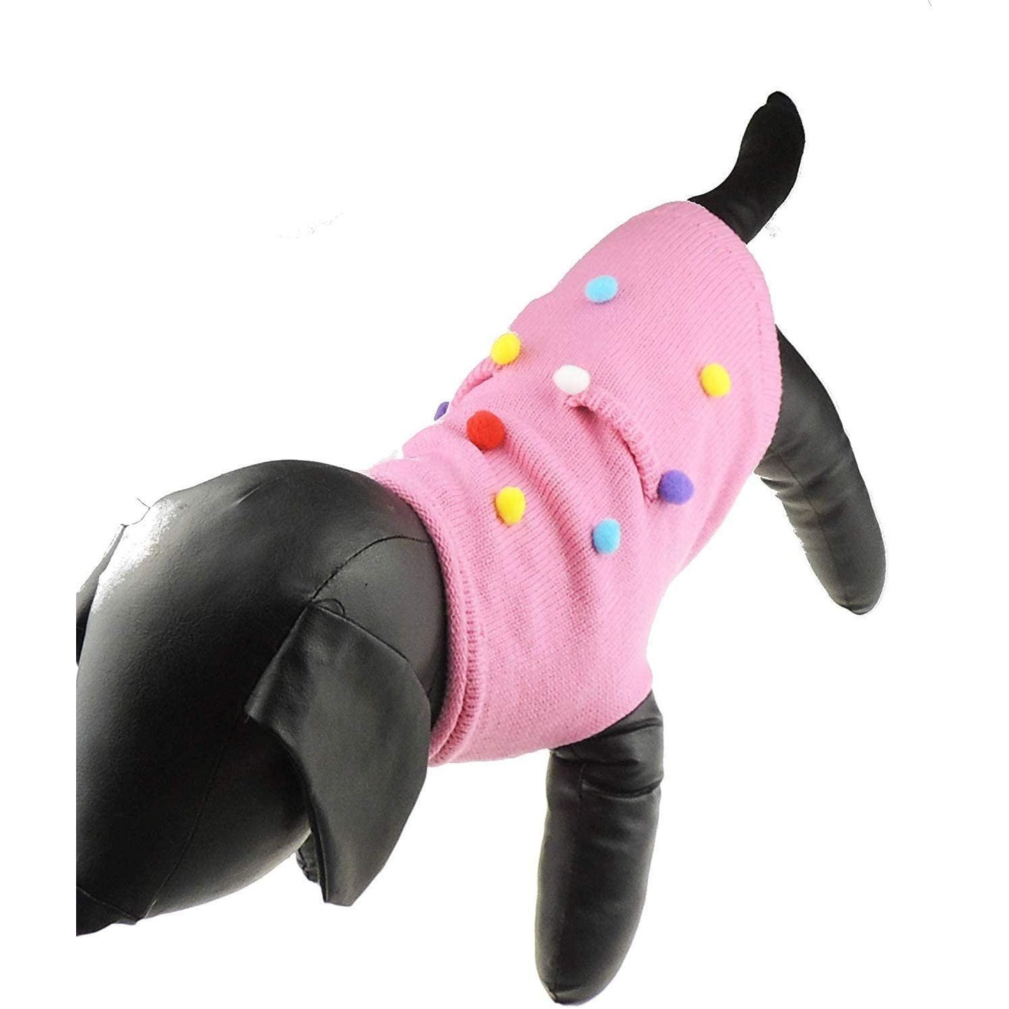 Pink Grey Bobble Pom Bobble Warm Winter Knit SMALL DOG BREED ONLY Girl Boy Jumper Sweater (Medium, Pink)