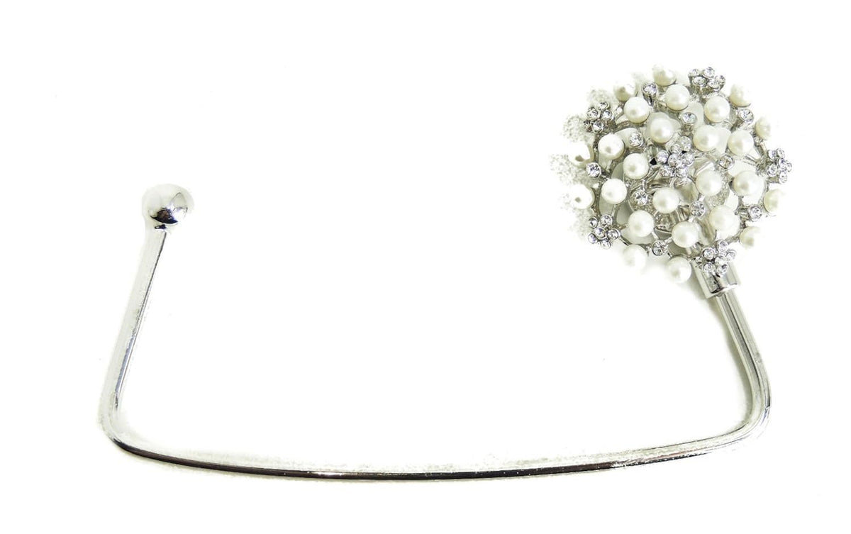 Ladies Useful Handbag Bag Table Hanger Hanging Hook - Faux Pearl & Diamante