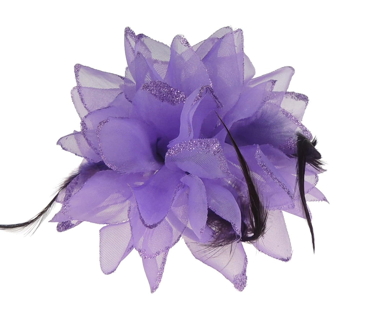 Large Feather Glitter Hair Flower Fascinator Hair Tie Clip Purple