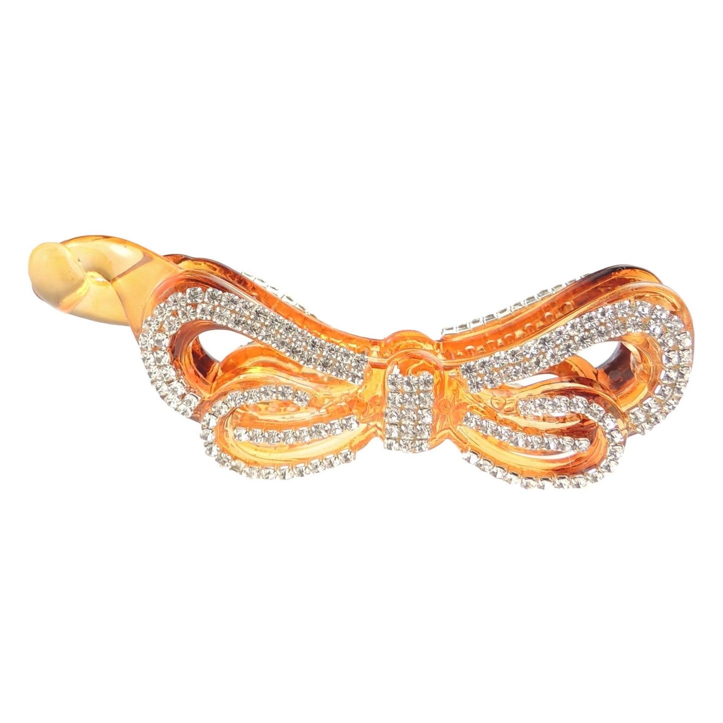 Sparkly Womens Girls Crystal Rhinestone Diamante Bridal Wedding Guest Christmas Party Bridesmaid Birthday Hair Accessories Banana Styling Ponytail Hair Barrette Grip Claw Clamp Long Swirly Bow