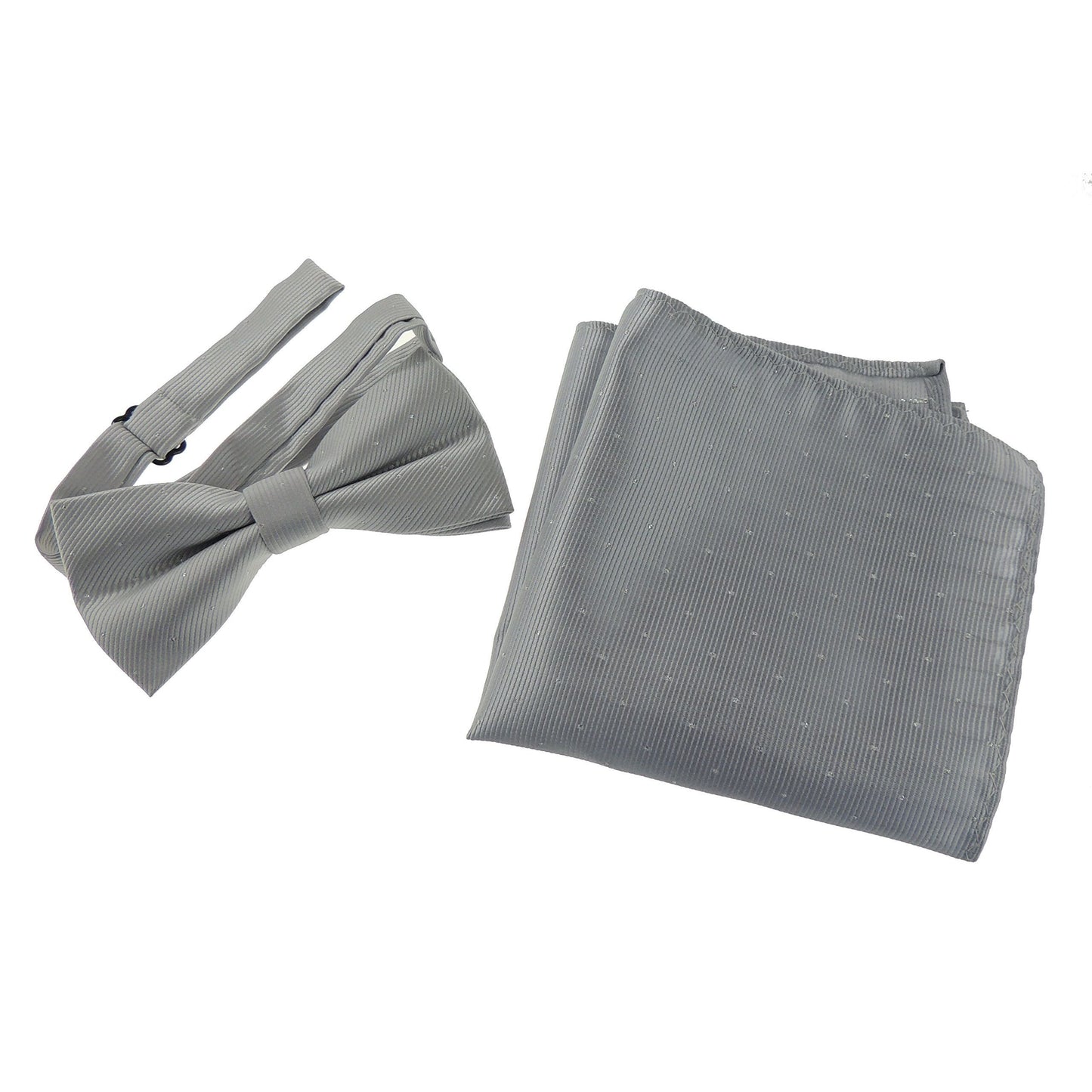 Men's Evening Black Tie Wedding Groom Fine Silver Glitter Flocked Print Bow Tie & Pocket Square Set in over 20 Colours
