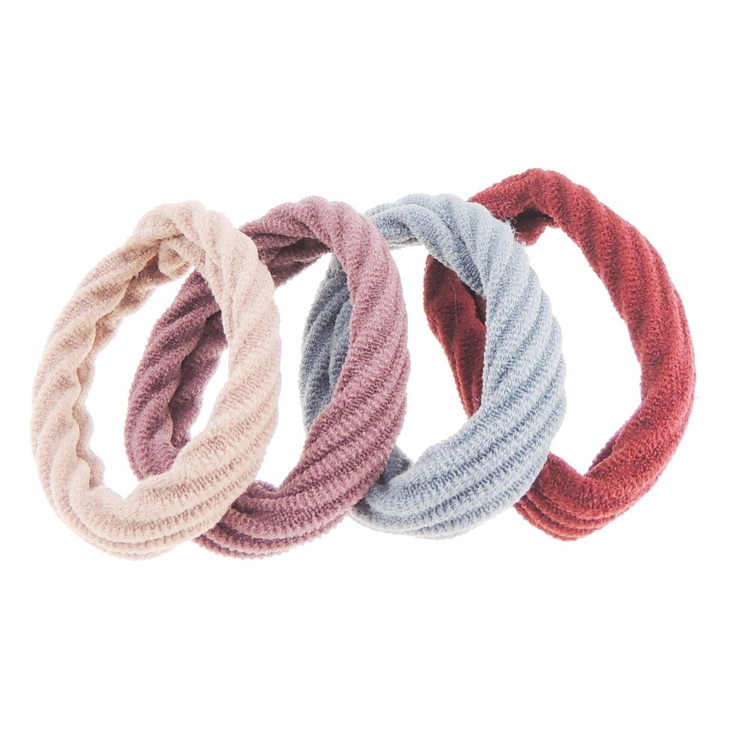 Set of 6 Jersey Fabric Thick Striped Stretchy Womens Kids Girls Mens School Gym Work Endless Snagless Ponio Rope Hair Tie Up Back Elastic Bobbles Ponytail Holder No Metal Bands Grey Pink Red Cream