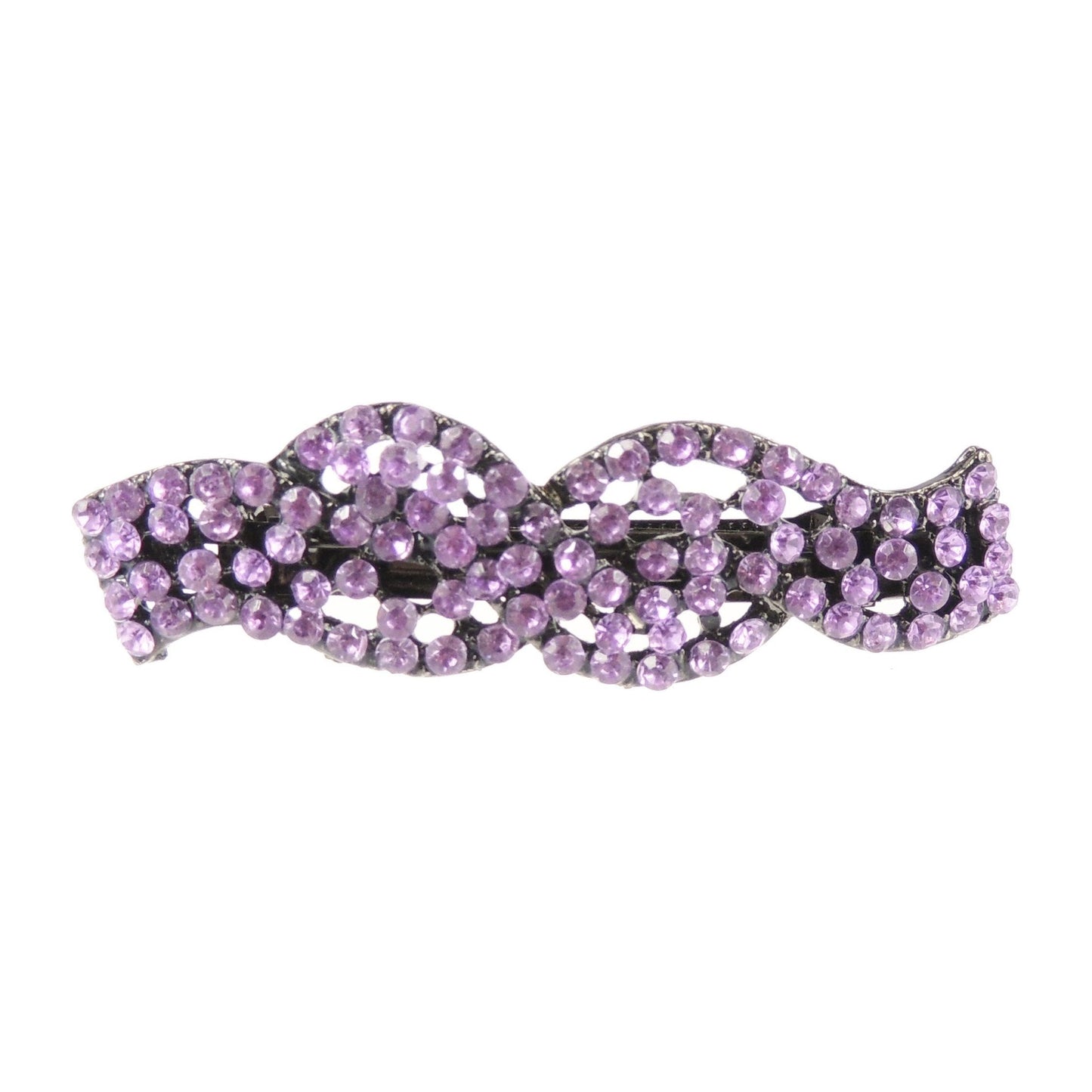 Ladies Sparkly Swirly Crystal Hair Barrette Evening Party Clip Clear (Pink)