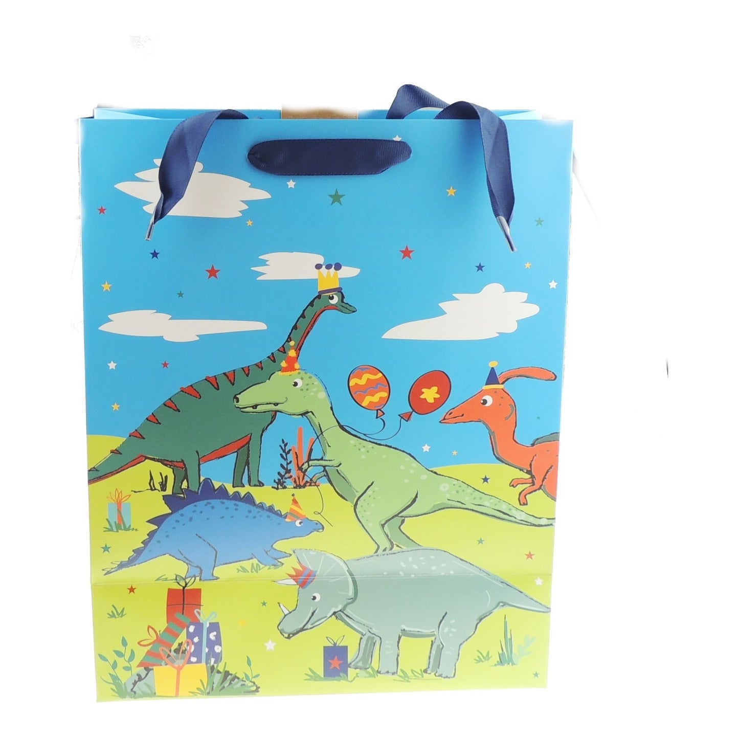 Baby Girls Boys Birthday Party Shower Blue Safari Animals Dinosaur Brontosaurus T-Rex Gift Wrap Bag Medium