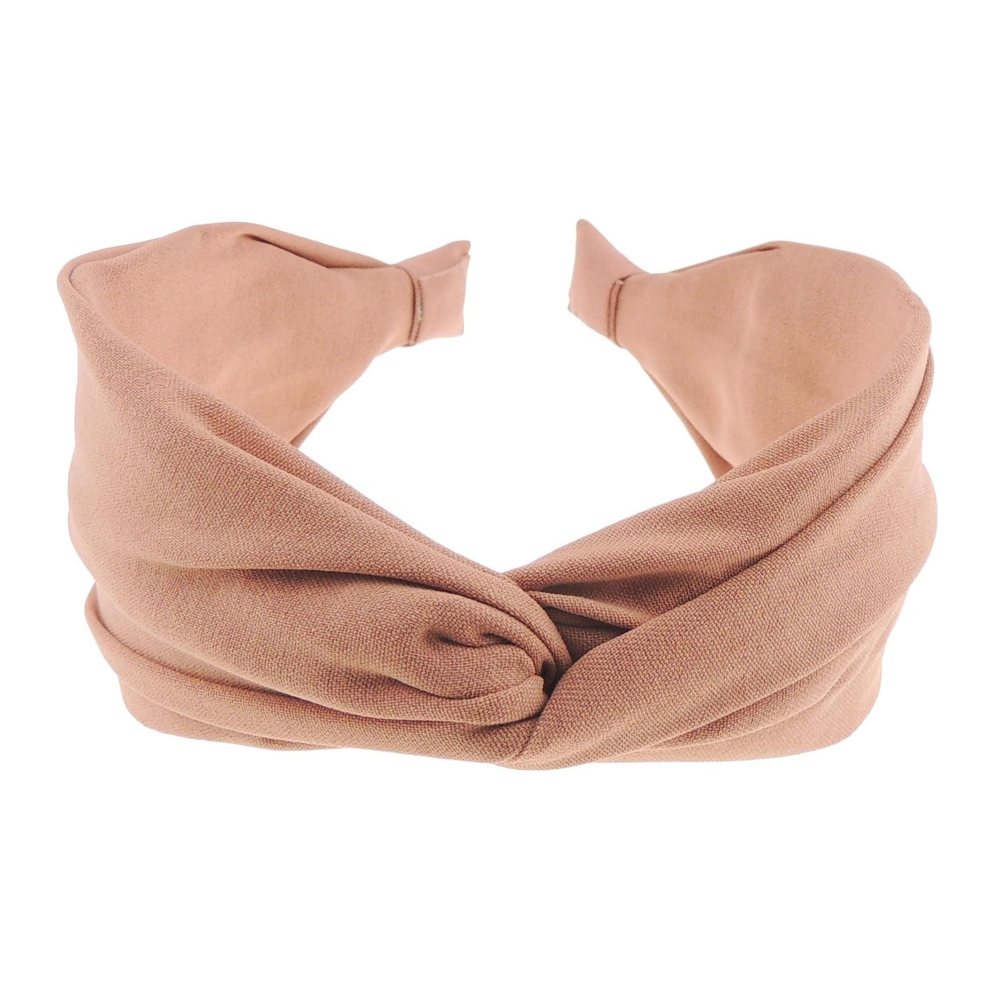 Womens Turban Wide Top Twist Detail Fabric Covered Formal Boho Vintage Headband Alice Band Hair Accessories Hairband Christmas Birthday Wedding Party Creased Pleated Fabric (Dusky Pink)