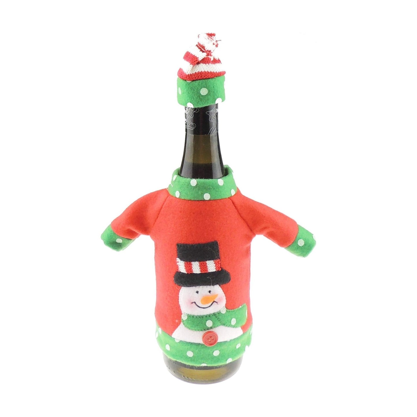 Cute Reusable Santa Hat Snowman Reindeer Green Red White Christmas Xmas Jumper Hat Paper Large Party Wine Bottle Gift Present Bag Wrap Cover Holder Decoration Toppers Dinner Table Decor