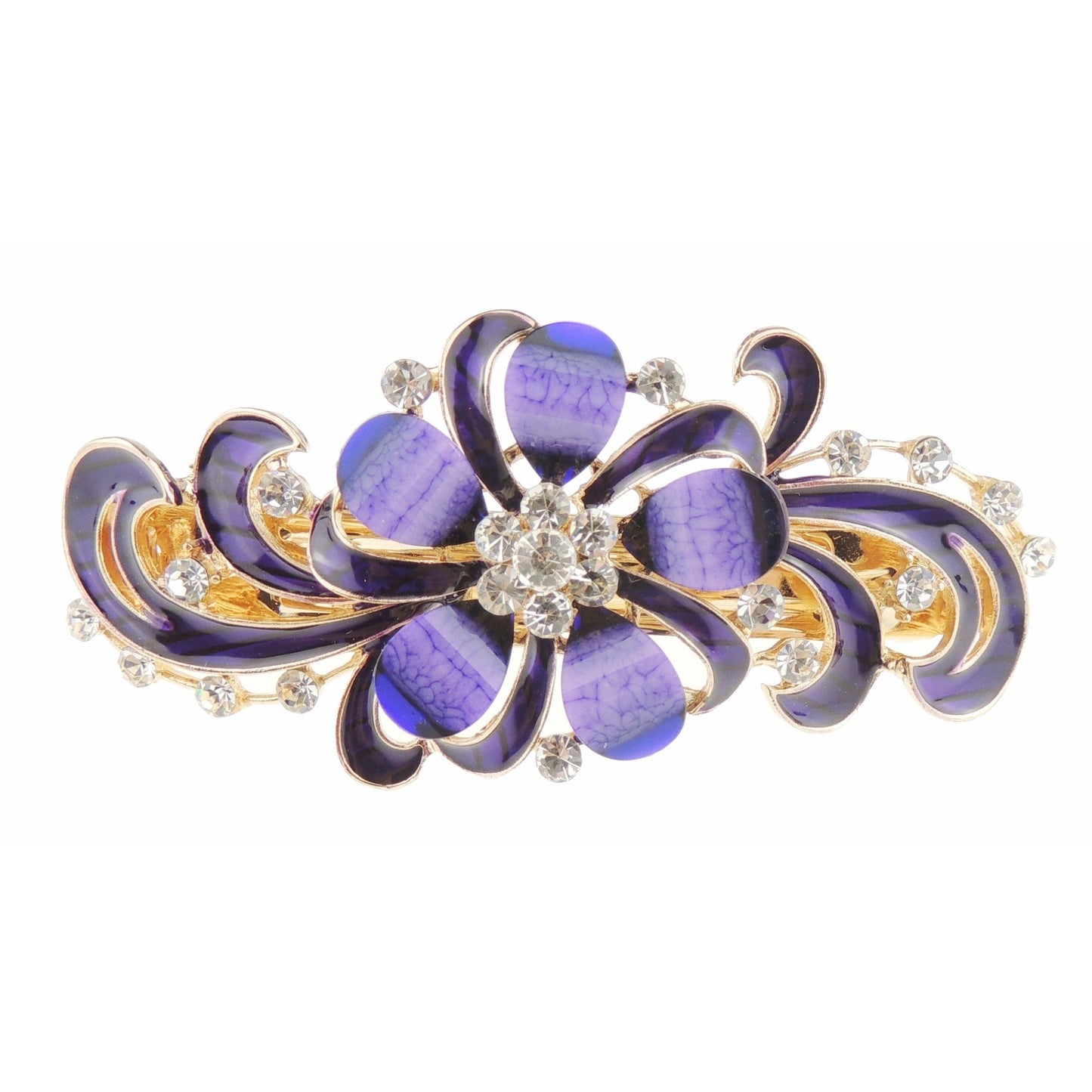 Womens Girls Crystal Rhinestone Diamante Wedding Birthday Party Evening Ponytail Fine Medium Hair Accessories Occasion Barrette Hairpin Grip French Spring Clip Enamel Swirly Leaves & Flower