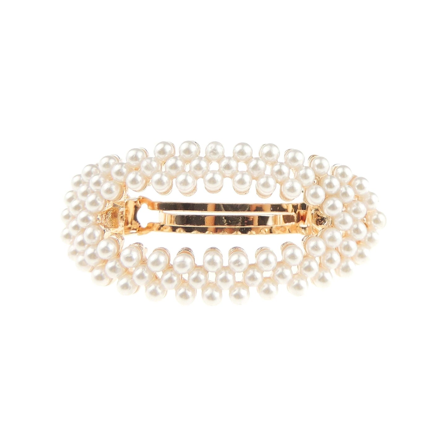 Ladies Faux Pearl Crystal Diamante Small Hair Clip Barrette Oval Stencil