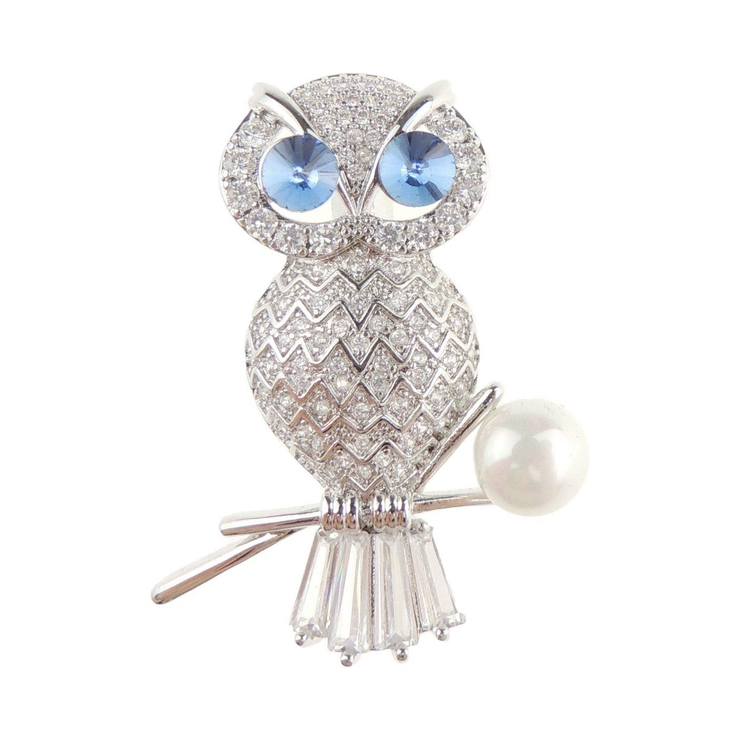 Womens Antique Look Faux Pearl Crystal Rhinestone Diamante Wedding Guest Christmas Birthday Bird Wildlife Lover Scarf Dress Lapel Brooch Pin Small Gift Boxed Barn Tawny Owl (Gold Tone)