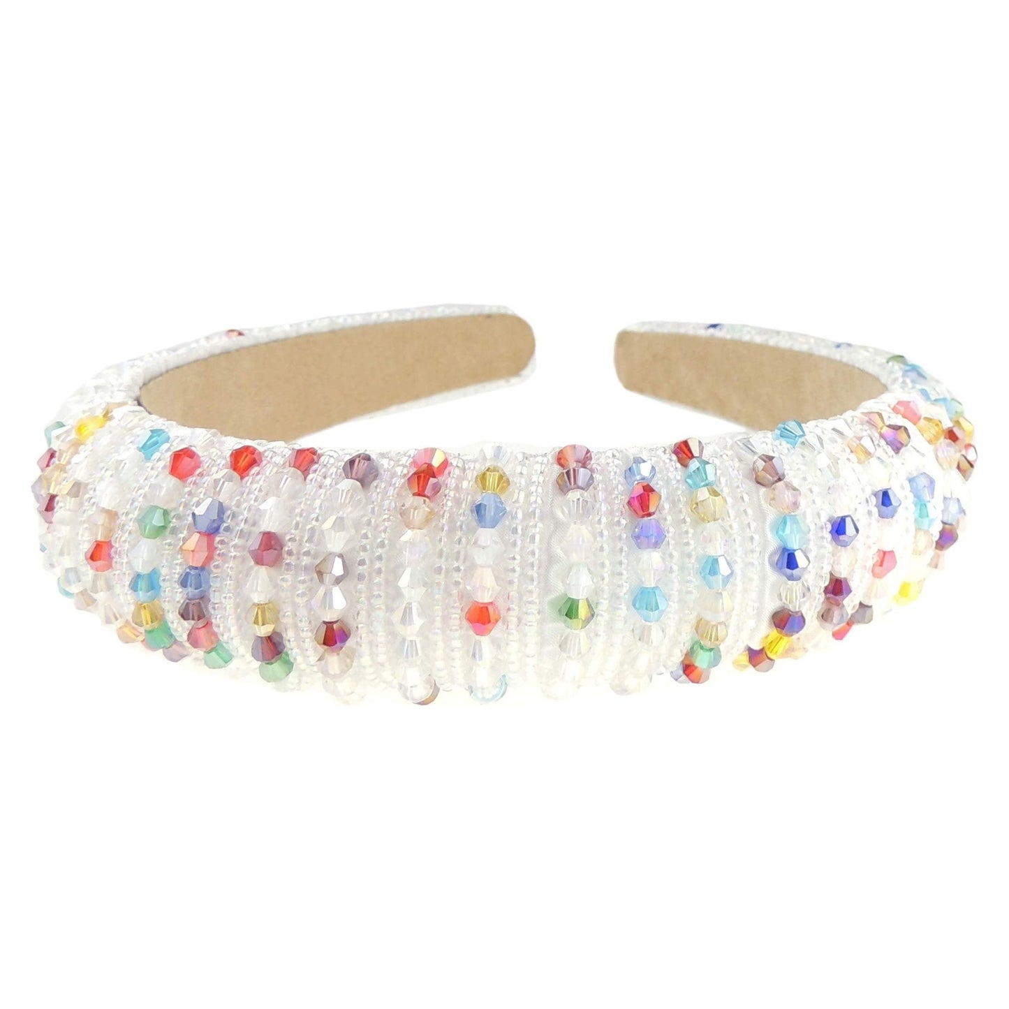 Womens Sparkly Beaded Rhinestone Embellished Jeweled Crystal Wide Bump Thick Padded Evening Formal Occasion Christmas Birthday Wedding Bridal Party Headband Hair Alice Band Hairband