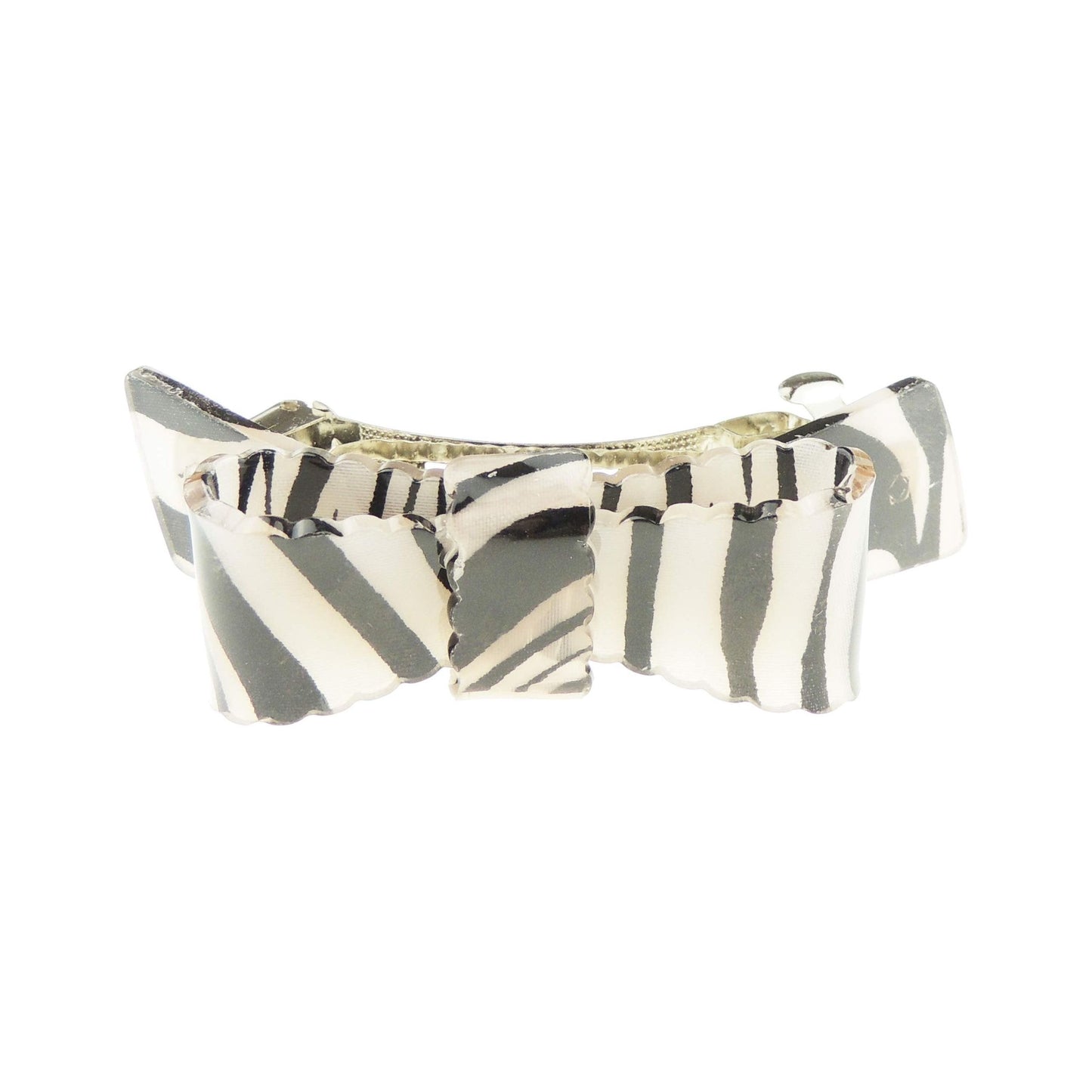 Womens Girls Classic Bow Zebra Tiger Animal Stripes Ruffled Edge Acrylic Wedding Birthday Party Evening Ponytail Fine Medium Hair Accessories Occasion Barrette Hairpin French Spring Clip (Black)
