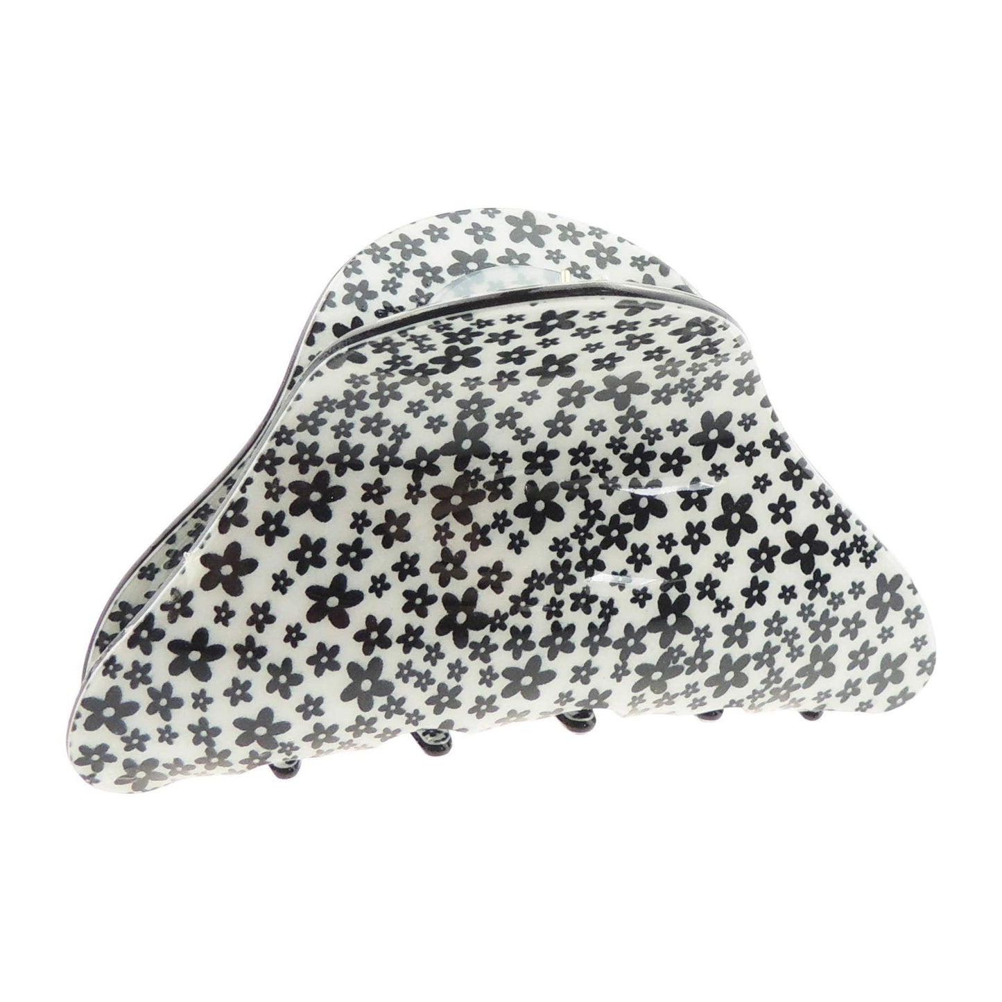 Womens Girls Strong Plastic Updo Rounded Bulldog Spider Octopus Hair Accessory Party Birthday School Gym Jaw Styling Tools Claw Clamp Black White Flowers Lines Shapes Print (Squares)