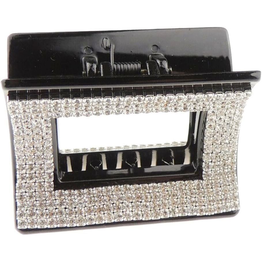 Extra Sparkly Women Girls Crystal Diamante Rhinestone Gems Bridal Wedding Evening Party Styling Fine Thin Hair Accessories Butterfly Claw Jaw Clip Octopus Clamp Grip Square Buckle 5cm