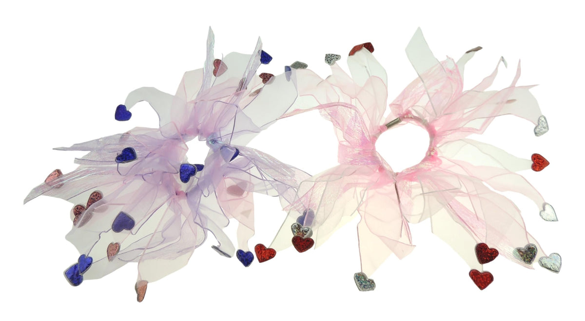 Girls Set of 2 Chiffon Heart Ballet Pair Flower Fairy School Party Princess Hair Scrunches Pink Purple