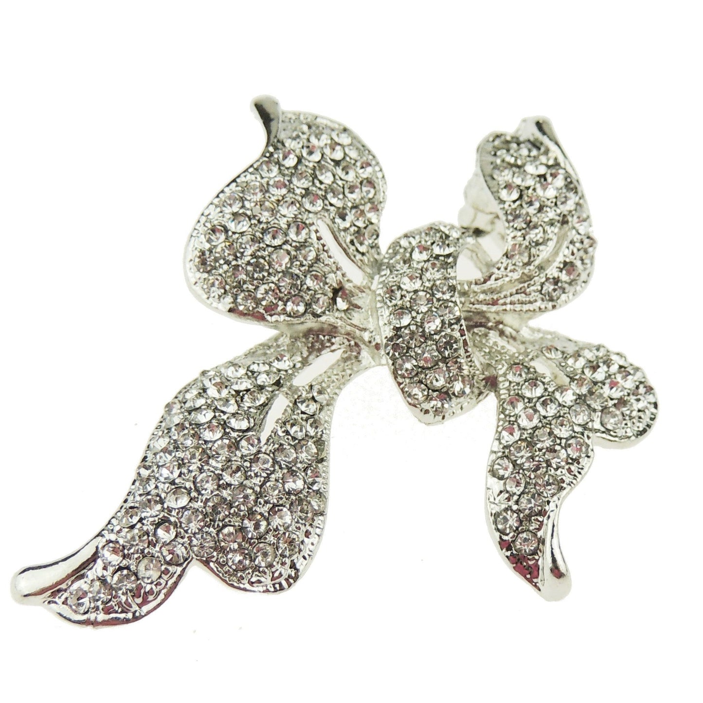 Womens Silver Tone Wedding Bridal Look Christmas Season Gift Coat Scarf Coat Jacket Shawl Scarf Diamante Rhinestone Crystal Large Brooch Badge Breastpin Corsage Pin Bow Ribbon