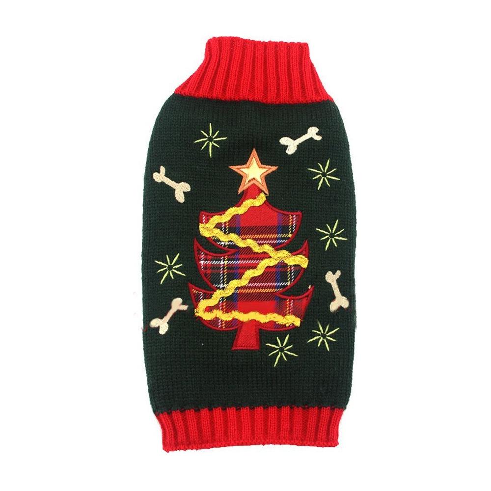 Cute Funny SMALL DOG ONLY Doggie Puppy Kitten Cat Christmas Xmas Outfit Warm Winter Girl Boy Jumper Coat Clothes Hoodies Costume Ideas Pullover Sweater Green Red Tartan Plaid Tree