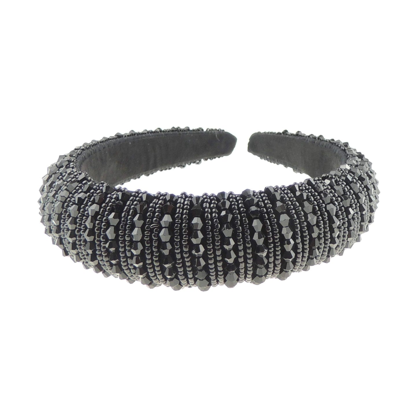 Womens Sparkly Beaded Rhinestone Embellished Jeweled Crystal Wide Bump Thick Padded Evening Formal Occasion Christmas Birthday Wedding Bridal Party Headband Hair Alice Band Hairband