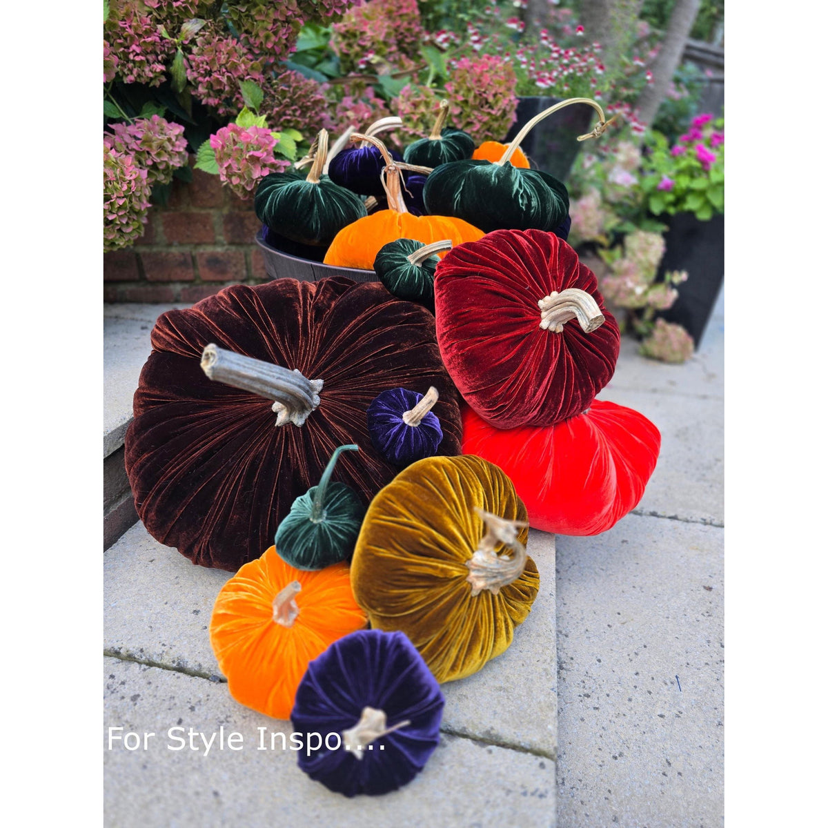 Orange Luxury Silk Velvet X-LARGE Pumpkin Real Stem Autumn Room Decoration