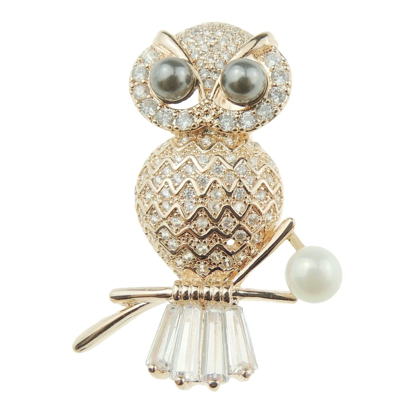 Womens Antique Look Faux Pearl Crystal Rhinestone Diamante Wedding Guest Christmas Birthday Bird Wildlife Lover Scarf Dress Lapel Brooch Pin Small Gift Boxed Barn Tawny Owl (Gold Tone)