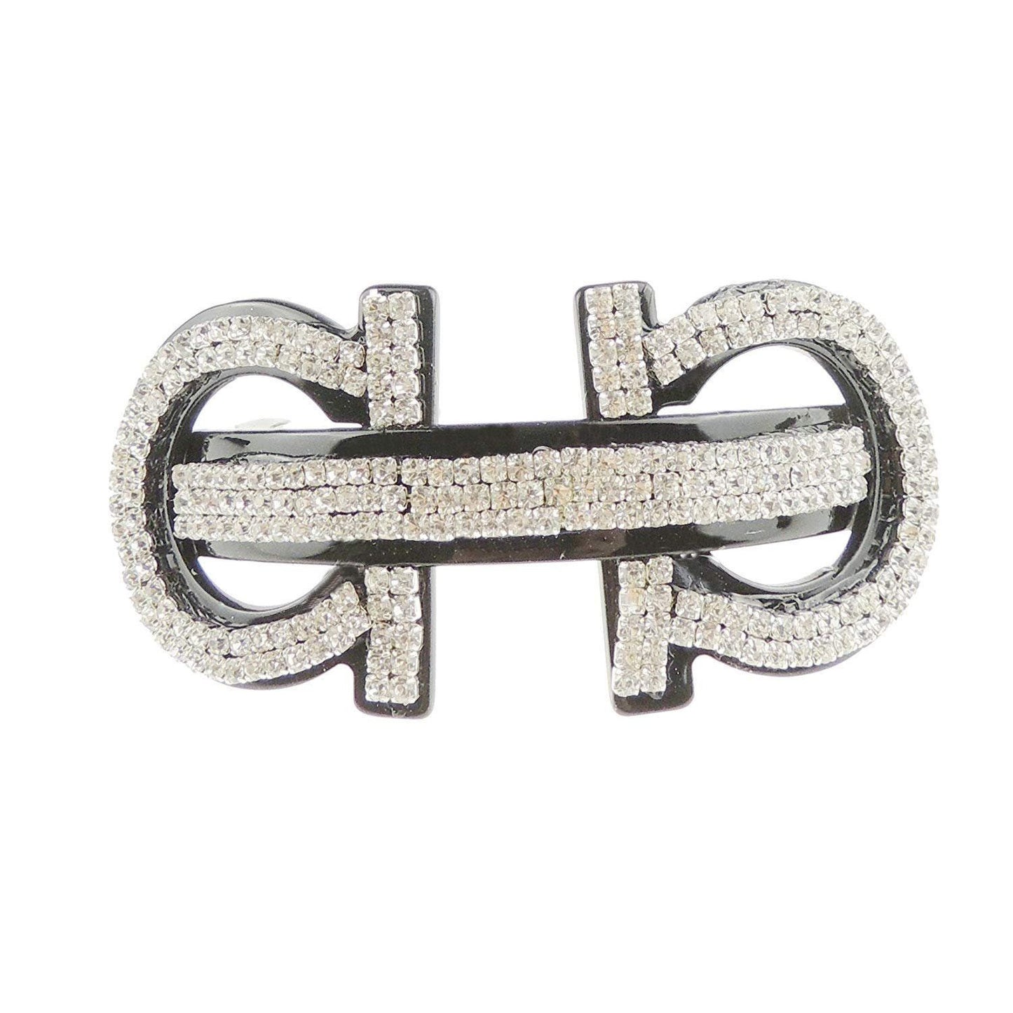 Sparkly Womens Girls Crystal Rhinestone Diamante Wedding Birthday Party Evening Ponytail Fine Hair Accessories Occasion Barrette Hairpin Grip French Spring Clip 8.5cm Black Buckle Horse Shoe Bit