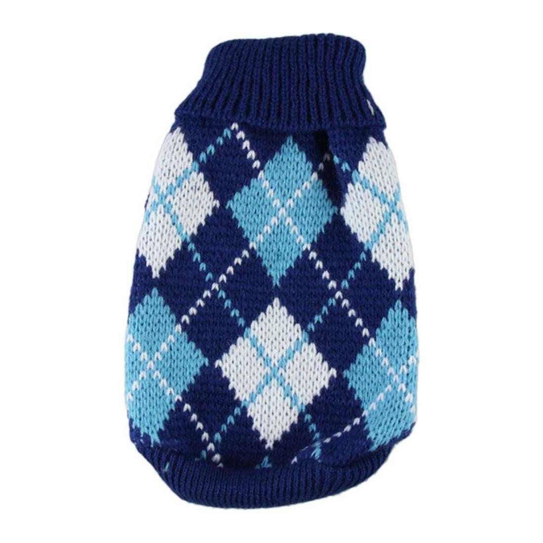 Cute SMALL DOG ONLY Puppy Cat Birthday Christmas Outfit Fleece Winter Girl Boy Jumper Coat Clothes Hoodies Costume Pullover Knitted Knit Sweater Sweatshirt Navy Blue Turquoise Plaid Tartan Argyle