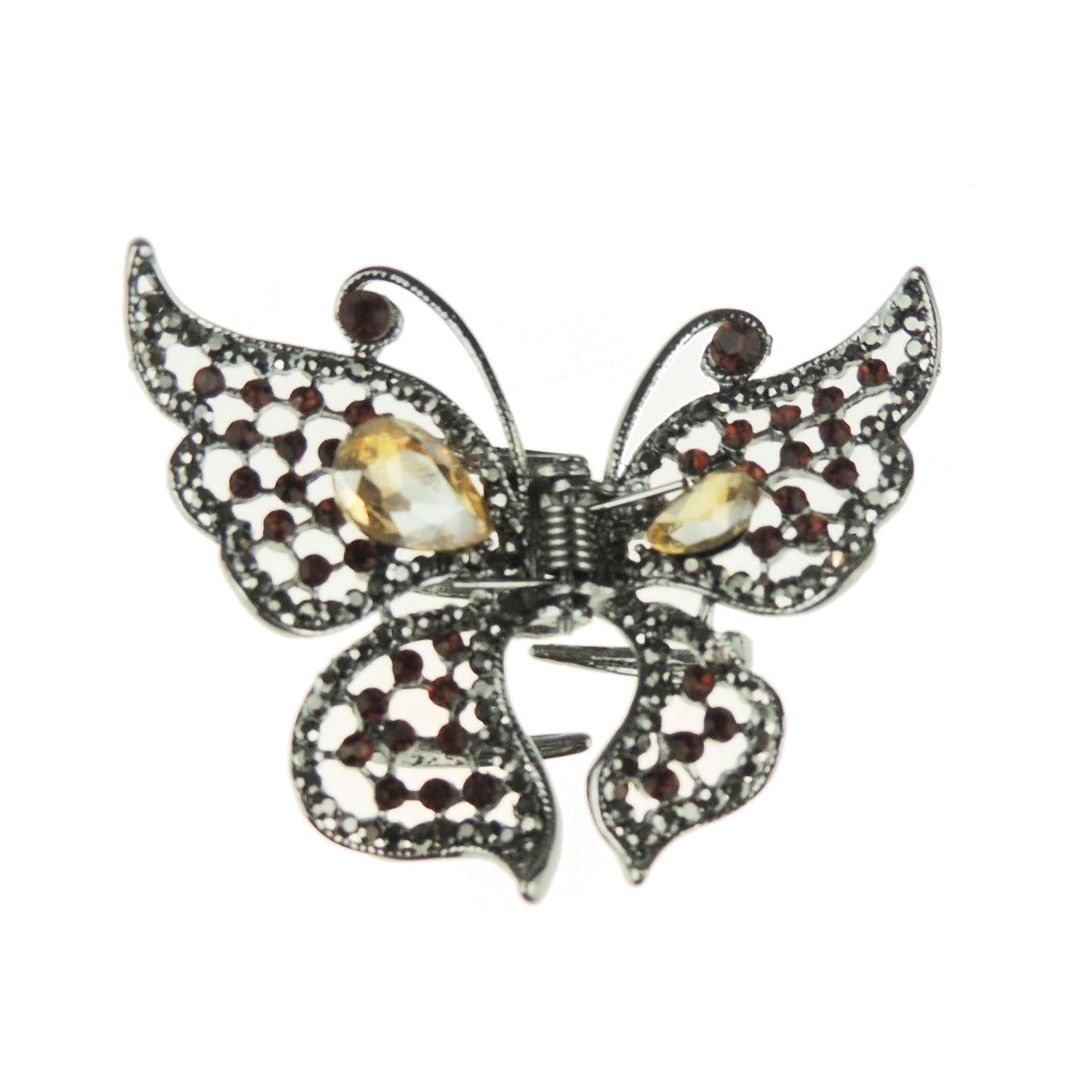 Extra Sparkly Women Girls Crystal Diamante Rhinestone Gems Bridal Wedding Evening Party Fine Thin Hair Accessories Metal Claw Jaw Clip Octopus Clamp Vintage Look Small 6cm Flat Butterfly (Copper)