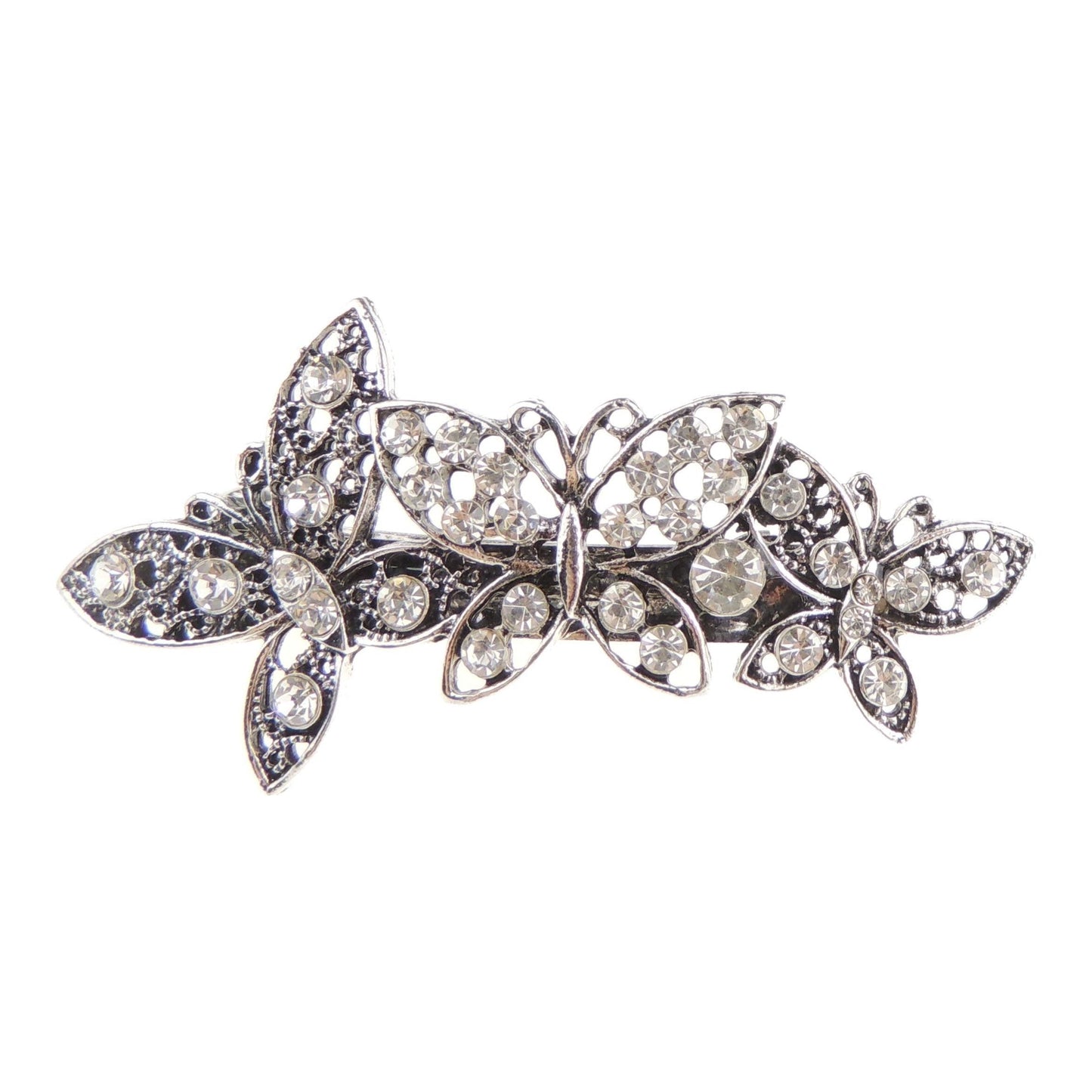 Vintage Look Womens Girls Crystal Rhinestone Diamante Wedding Bridal Party Evening Ponytail Fine Hair Accessories Occasion Barrette Hairpin Grip French Metal Spring Clip (Silver Dark Grey)